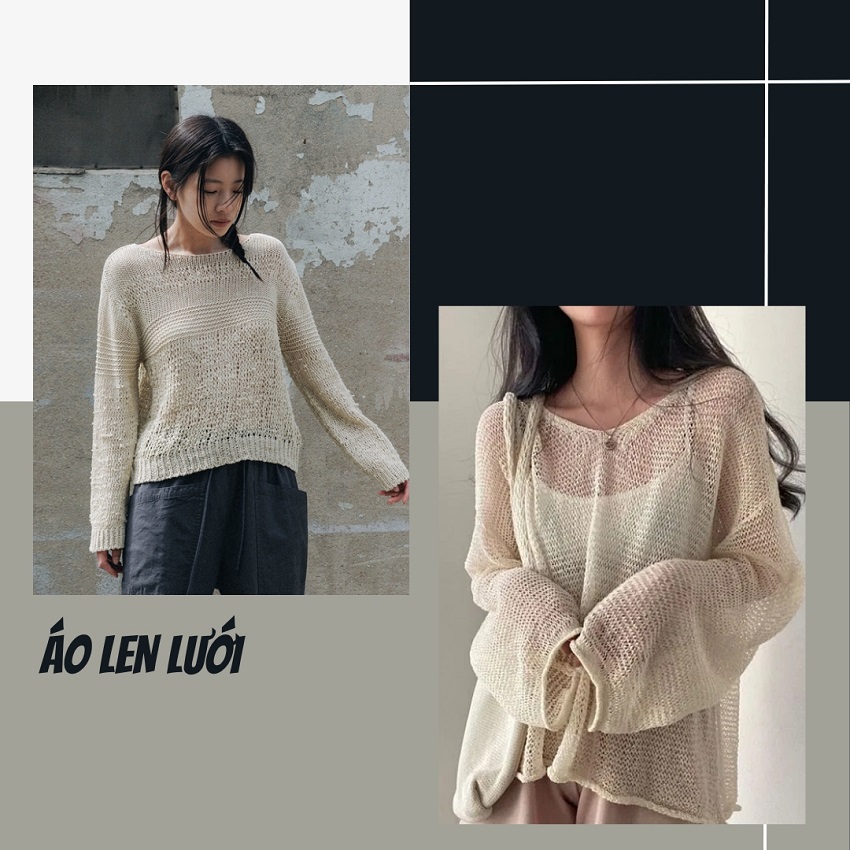 Áo len lưới basic trắng ngà Áo len lưới basic trắng ngà
