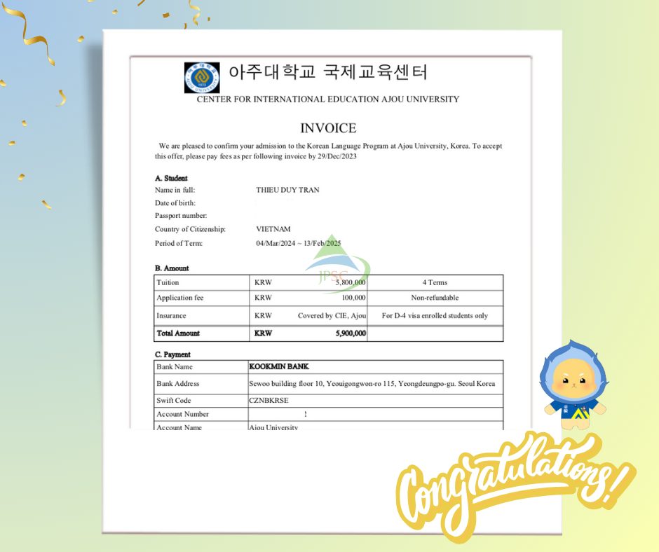 Invoice trường Đại học Ajou - YK Education